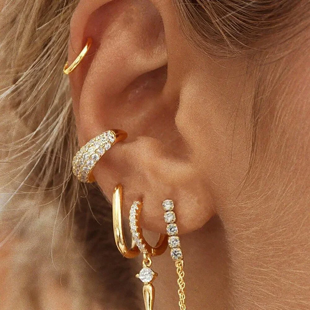 Women's Classic 24K Gold Plated Cubic Zirconia Hoop Earrings